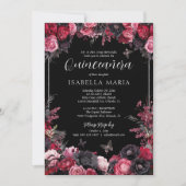 ゴシックピンク赤と黒ムーディーズ花模様クインセアニラ 招待状 (正面)