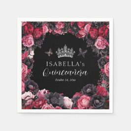 ゴシックピンク赤&ブラックMoody Quinceaenera スタンダードカクテルナプキン
