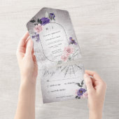 ゴシックピンク&パープルフローラハロウィーンNo Dinner オールインワン招待状 (貼ってはがせる)