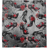 ゴシックファッションハイヒールと赤いバラ模様 シャワーカーテン (正面)