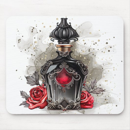 ゴシックファッションビクトリアン香水ボトルとバラ マウスパッド (正面)