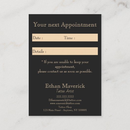 ゴシックファンタジーウルフスカルブラック&金ゴールドアポイントメント 名刺 (裏面)