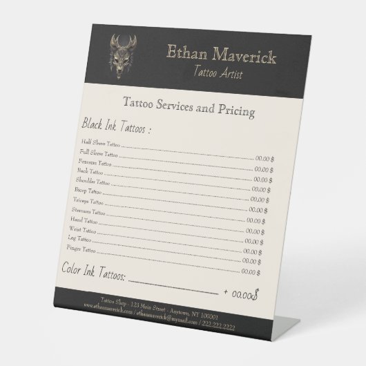 ゴシックファンタジーウルフスカルブラック&金ゴールド価格表 台座サイン (正面)