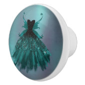 ゴシックフェアリーティール（緑がかった色）ガウン | 深いミッドナイトグリーンシェン セラミックノブ (右)