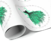 ゴシックフェアリーティール(緑がかった色)ガウン | 深いミッドナイトグリーンシェン ラッピングペーパー (ロールコーナー)