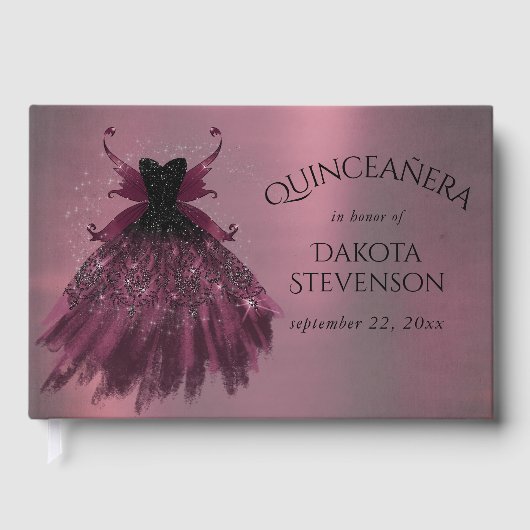 ゴシックフェアリー明るい赤紫色ガウン | パンクロックピンクマゼンタ ゲストブック (正面)