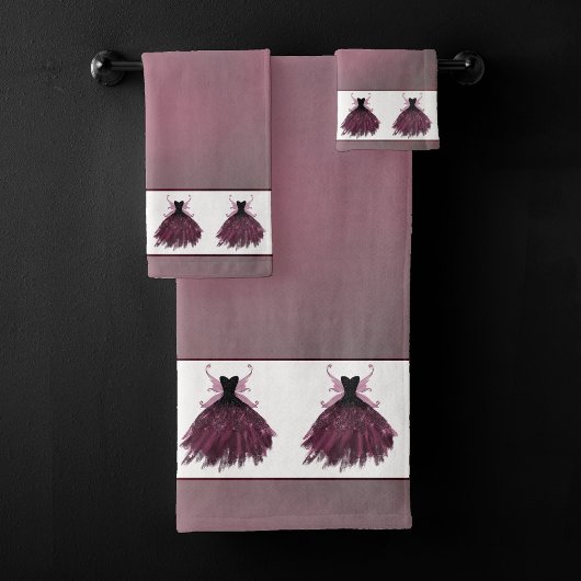 ゴシックフェアリー明るい赤紫色ガウン | パンクロックピンクマゼンタ バスタオルセット