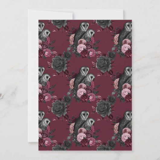 ゴシックフクロウとフローラハロウィンカップルのシャワー 招待状 (裏面)