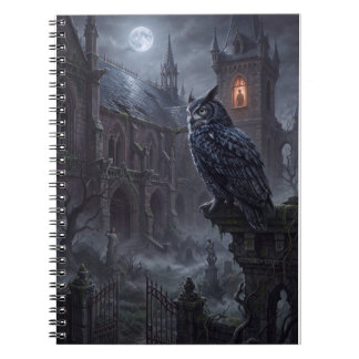 ゴシックフクロウの暗い夜のアートプリント ノートブック