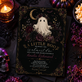ゴシックフラワーハロウィンベビーシャワー カジュアルなブー 招待状