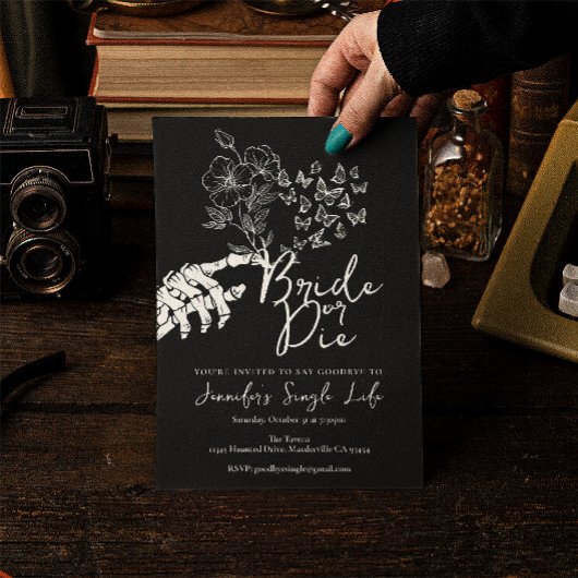 ゴシックフラワーバチェラー・パーティー Bride or Die 招待状