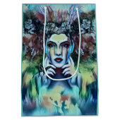 ゴシックフラワーフェアリー顔ブルーファンタジー ミディアムペーパーバッグ (裏面)