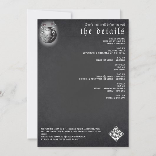 ゴシックフルムーンスケルトン最後のトレイルバチェロレッテ 招待状 (裏面)