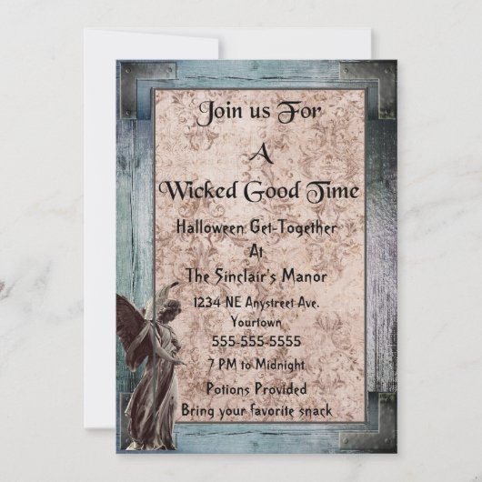 ゴシックフレームダマグランジスクエンジェルハローウィンパーティ 招待状 (正面)