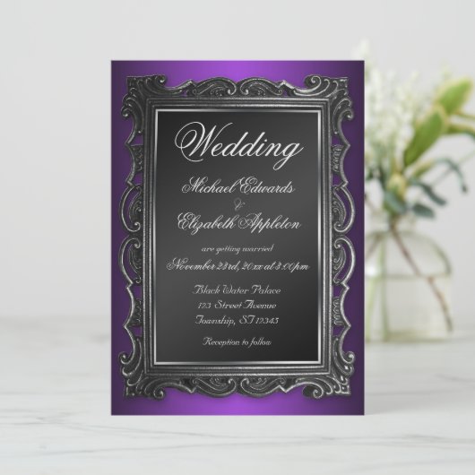 ゴシックフレームパープル結婚式招待状 招待状 (スタンド正面)