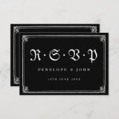 ゴシックフレーム白黒結婚タイポグラフィ 出欠カード (正面/裏面)