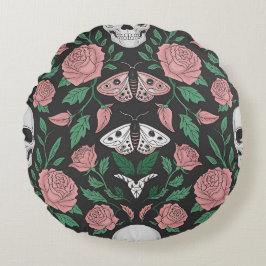 ゴシックフローラとスカル模様（蛾あり） ラウンドクッション