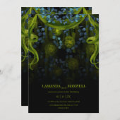 ゴシックフローラグリーン&ブラックグローハンドスティング 招待状 (正面/裏面)