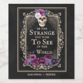 ゴシックフローラスカルのパーソナライズ名ハロウィーン ワインラベル (シングルラベル)