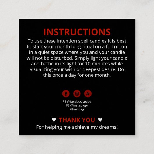 ゴシックフローラスカルスペルインストラクションSquare Busin スクエア名刺 (裏面)
