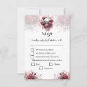 ゴシックフローラスカルハロウィンウェディングRSVPカード 出欠カード (正面)