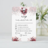 ゴシックフローラスカルハロウィンウェディングRSVPカード 出欠カード (スタンド正面)