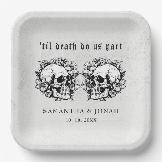 ゴシックフローラスカルハロウィン結婚ズ ペーパープレート (正面)