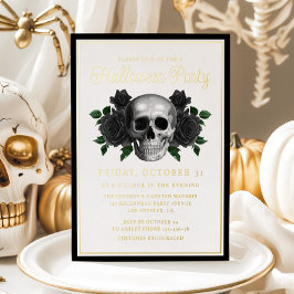 ゴシックフローラスカルハロウィーン金ゴールド 箔招待状