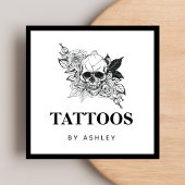 ゴシックフローラスカルブラック&ホワイトタトゥーアーティスト スクエア名刺