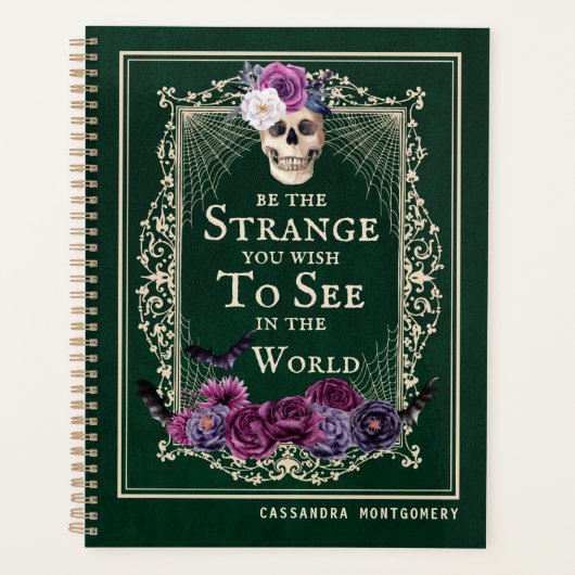 ゴシックフローラスカルヴィンテージグリーンパーソナライズ名 プランナー手帳 (正面)