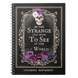 ゴシックフローラスカルヴィンテージブラックパーソナライズ名 ノートブック