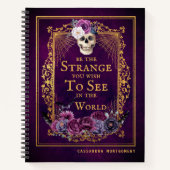 ゴシックフローラスカル引用文紫パーソナライズされた名 ノートブック (正面)