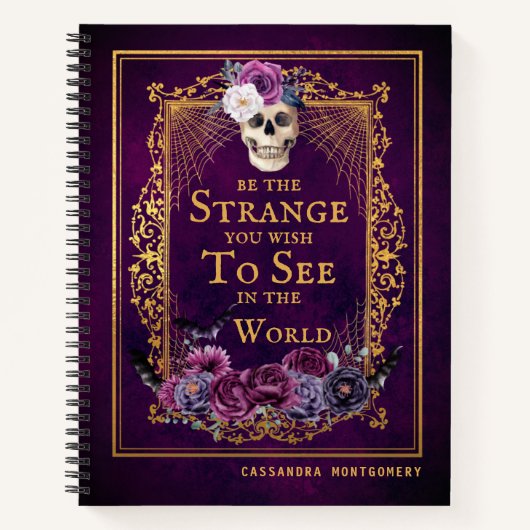 ゴシックフローラスカル引用文紫パーソナライズされた名 ノートブック (正面)