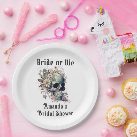 ゴシックフローラスカル花嫁またはダイブライダルシャワー ペーパープレート (パーティー)