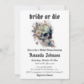 ゴシックフローラスカル花嫁またはダイブライダルシャワー 招待状 (正面)