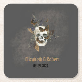 ゴシックフローラスカル蝶結婚ズ スクエアペーパーコースター