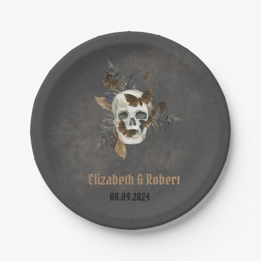 ゴシックフローラスカル蝶結婚ズ ペーパープレート (正面)