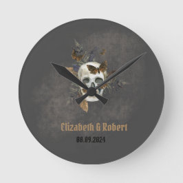 ゴシックフローラスカル蝶結婚ズ ラウンド壁時計