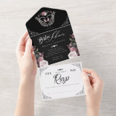 ゴシックフローラスケルトンハンドハートベビーガールシャワー オールインワン招待状 (貼ってはがせる)