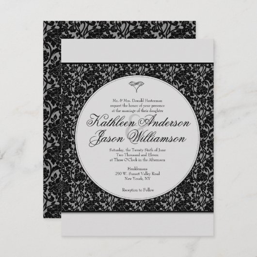 ゴシックフローラダマスクモノグラム結婚式招待状 招待状 (正面/裏面)