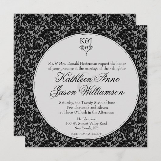 ゴシックフローラダマスクモノグラム結婚式招待状 招待状 (正面/裏面)