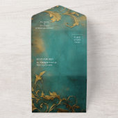 ゴシックフローラティール(緑がかった色)及び金ゴールド オールインワン招待状 (外側)