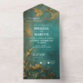 ゴシックフローラティール(緑がかった色)及び金ゴールド オールインワン招待状 (内側)