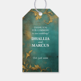 ゴシックフローラティール（緑がかった色）及び金ゴールド ギフトタグ