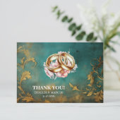 ゴシックフローラティール（緑がかった色）及び金ゴールド サンキューカード (スタンド正面)