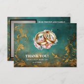 ゴシックフローラティール（緑がかった色）及び金ゴールド サンキューカード (正面/裏面)