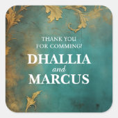 ゴシックフローラティール(緑がかった色)及び金ゴールド スクエアシール (正面)