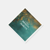 ゴシックフローラティール(緑がかった色)及び金ゴールド スタンダードカクテルナプキン (角)