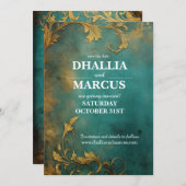 ゴシックフローラティール（緑がかった色）及び金ゴールド セーブザデート (正面/裏面)