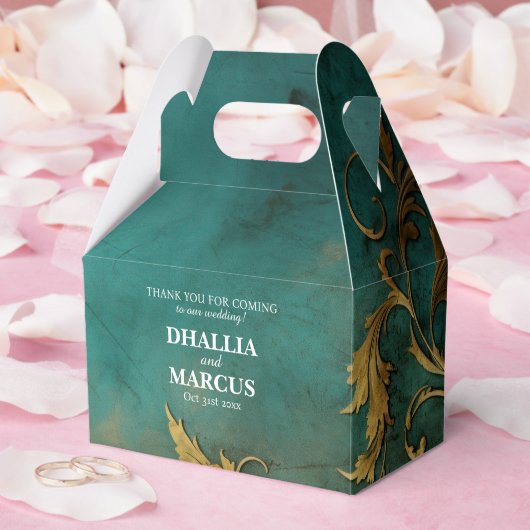 ゴシックフローラティール（緑がかった色）及び金ゴールド フェイバーボックス (ウェディング)